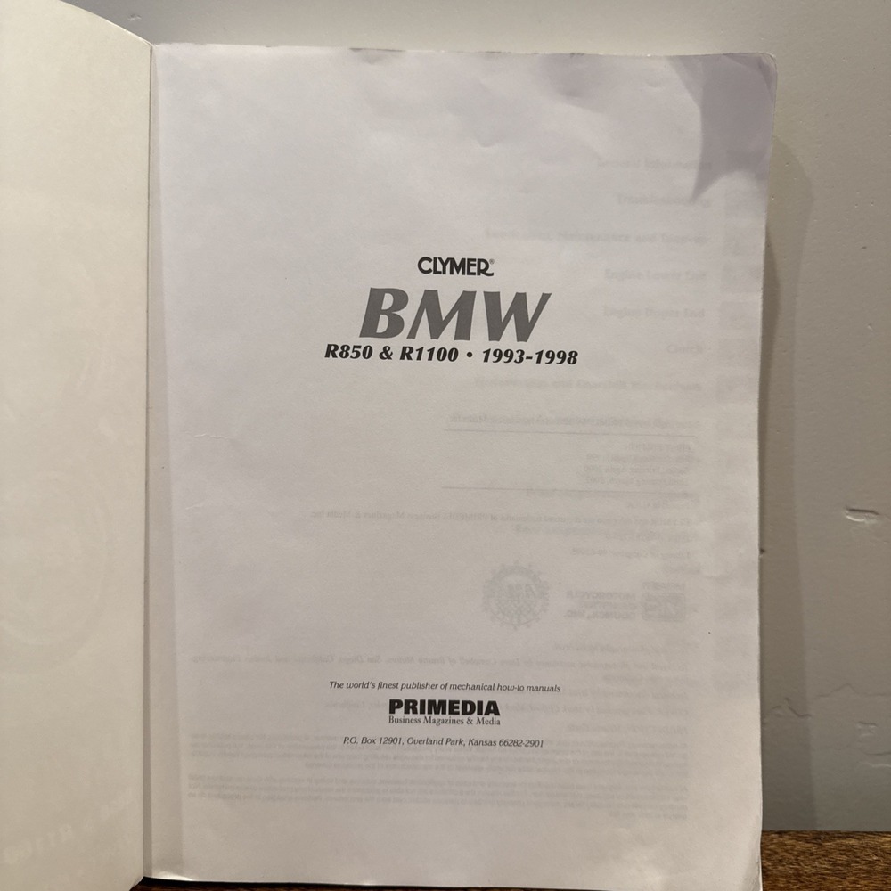 BMW OEM Factory Manual Book‎ R850 R1100 Riders Manual US Model 1993-1998 Clymer - Picture 4 of 10